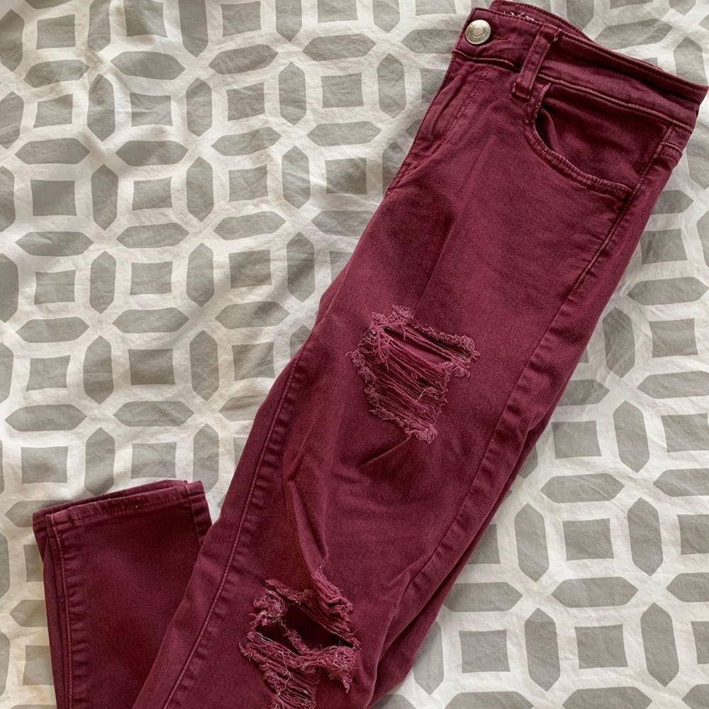 Maroon skinny ripped jeggings